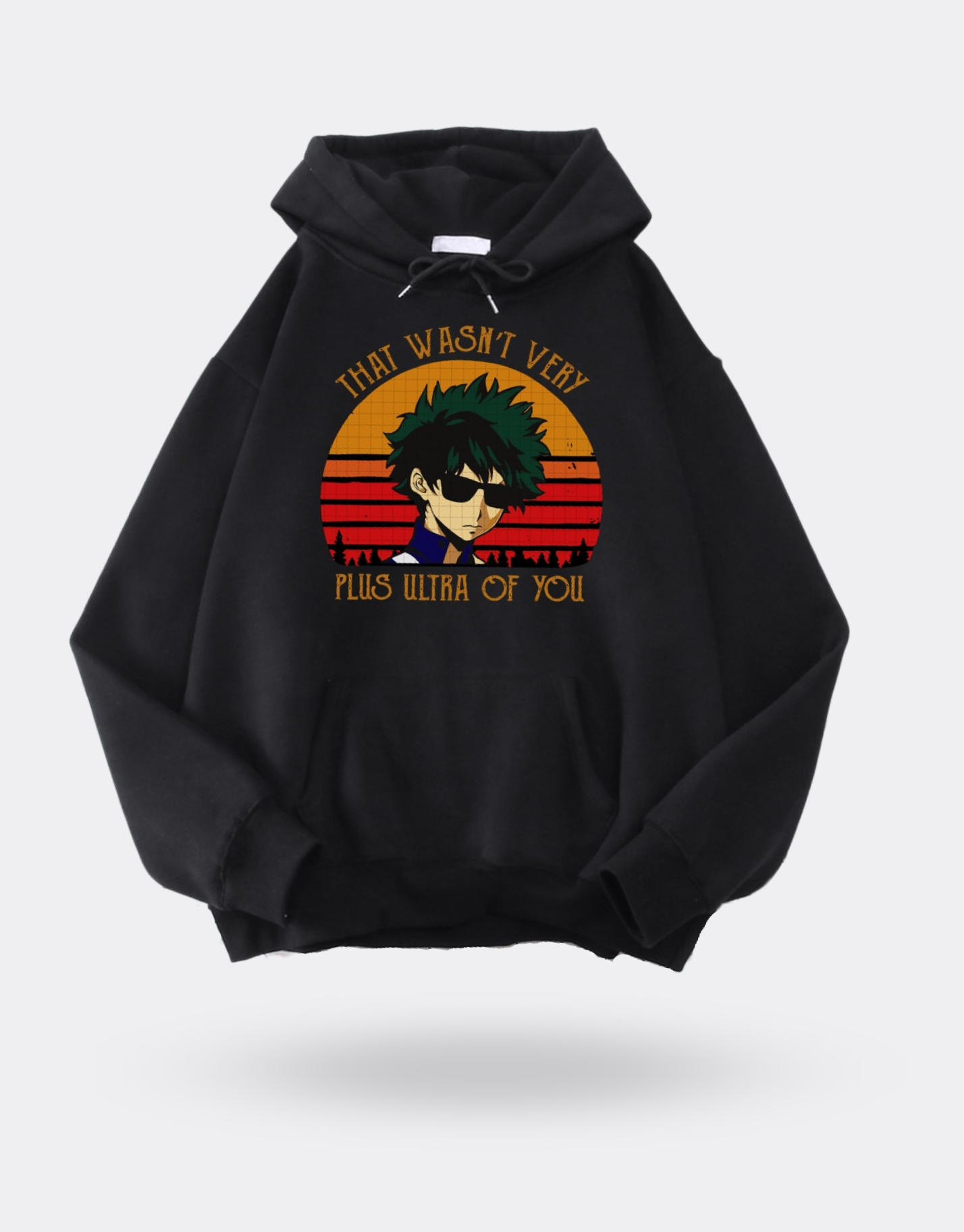 My Hero Academia Izuku Sweatshirt in front of black sunset