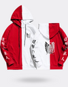 Attack on Titan sweatshirt with Chinese writing on white and red sleeves