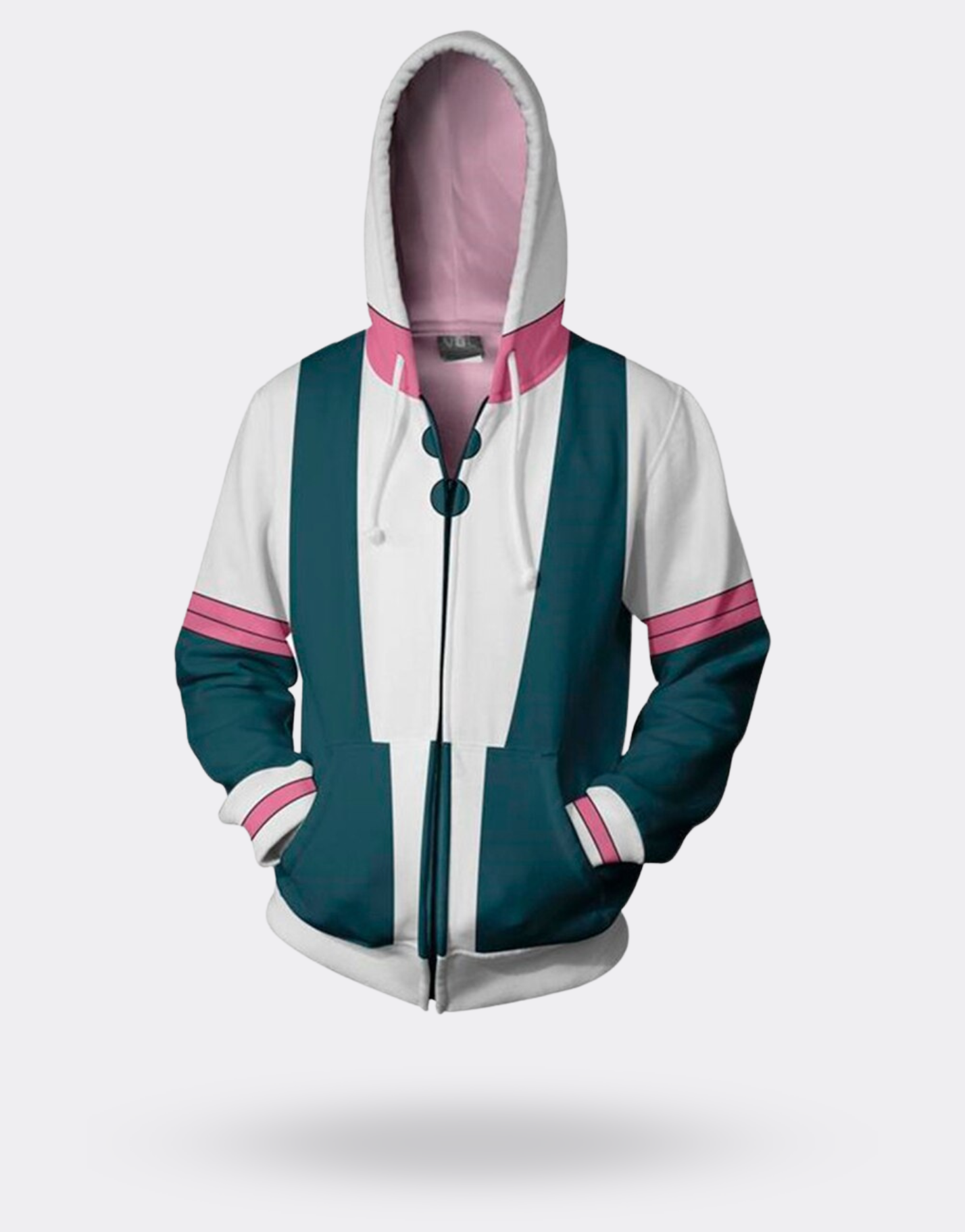 My Hero Academia Ochaco White Pink and Green Zip Sweatshirt