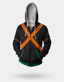 My Hero Academia Katsuki Black Orange and Green Zip Sweatshirt