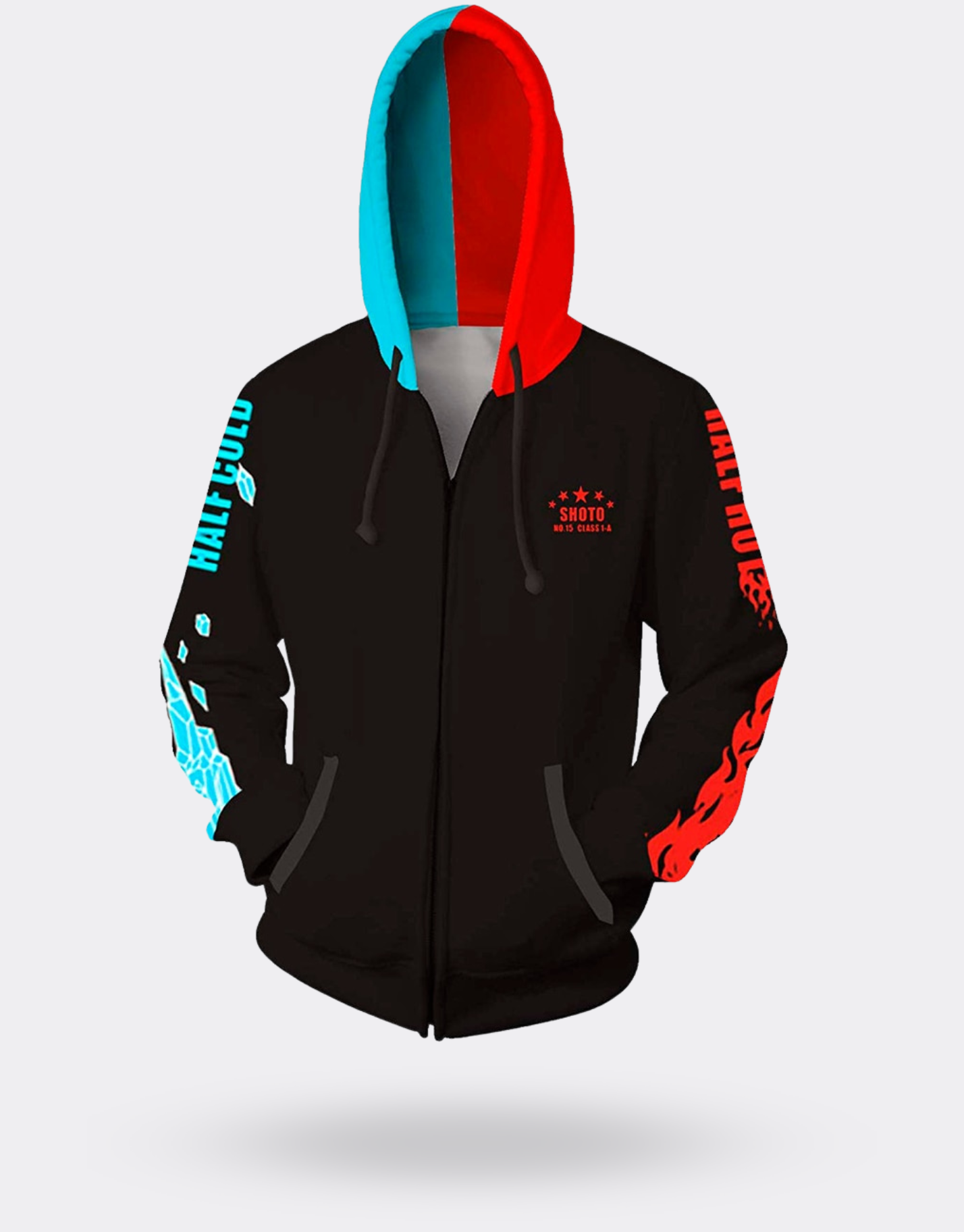 My Hero Academia Shoto Fire and Ice Black Red and Blue Zip Sweatshirt