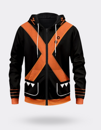 My Hero Academia Katsuki Zip Sweatshirt with Black and Orange Back Writing