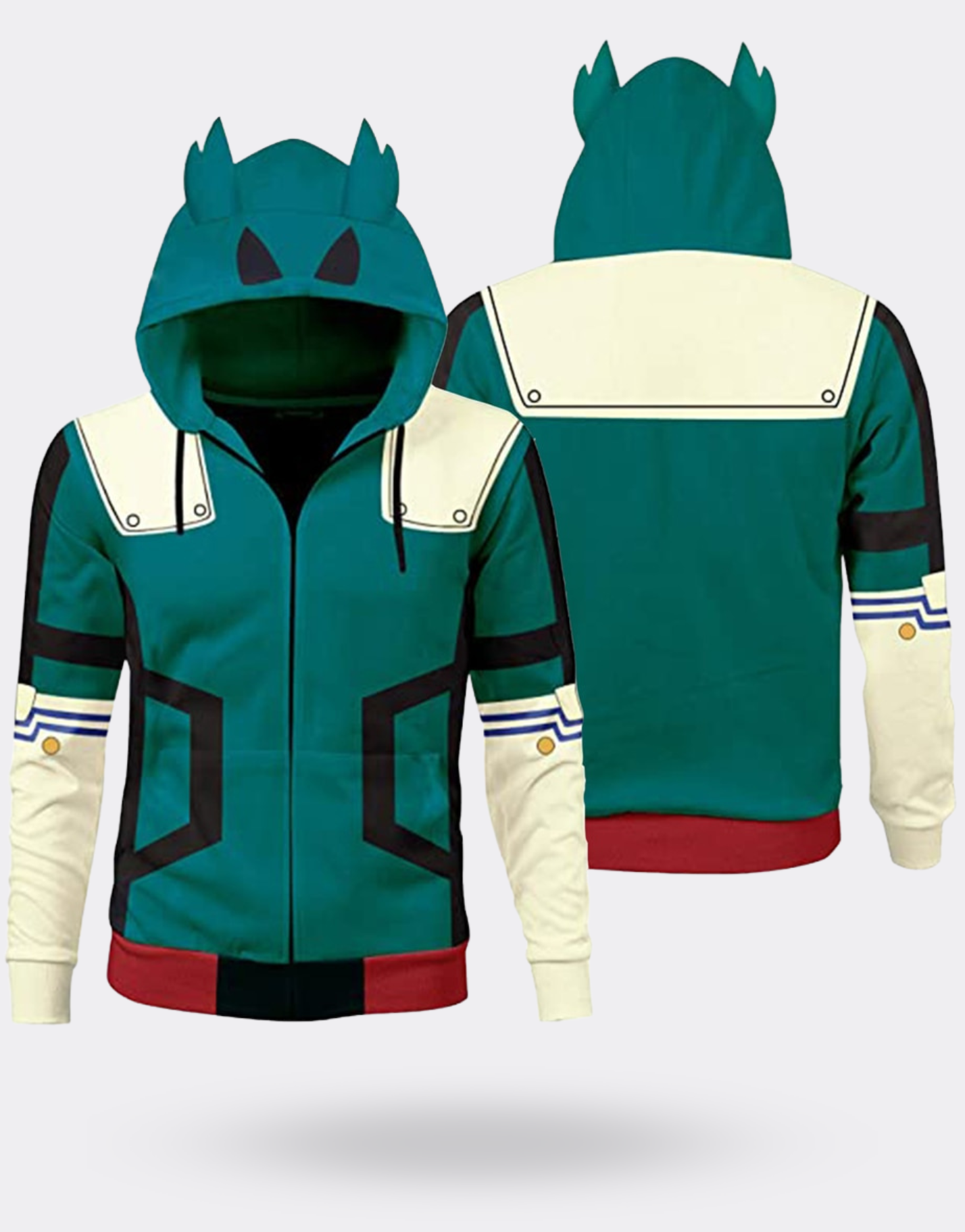 My Hero Academia Izuku Hooded Zip Sweatshirt with Horns in Green and W Vultech