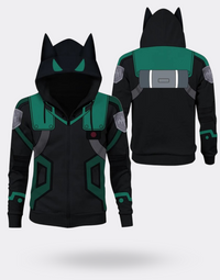 My Hero Academia Izuku Hooded Zip Sweatshirt with Horns in Black and Green