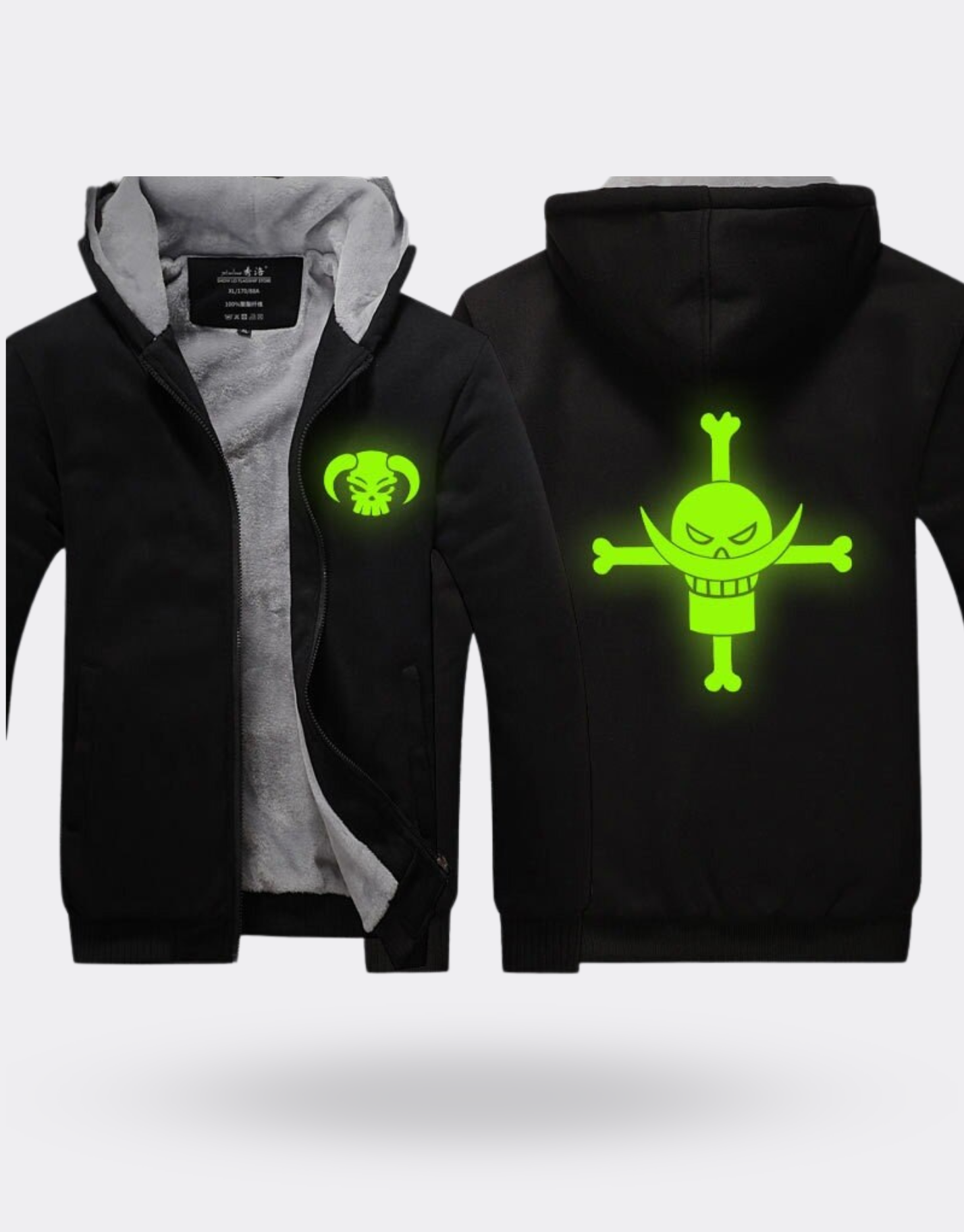 Green Luminous Zip Sweatshirt in the Night Whitebeard Black