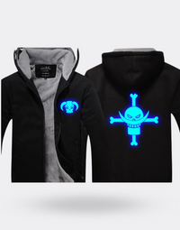 One Piece Blue Luminous Zip Sweatshirt in the Night Whitebeard Black