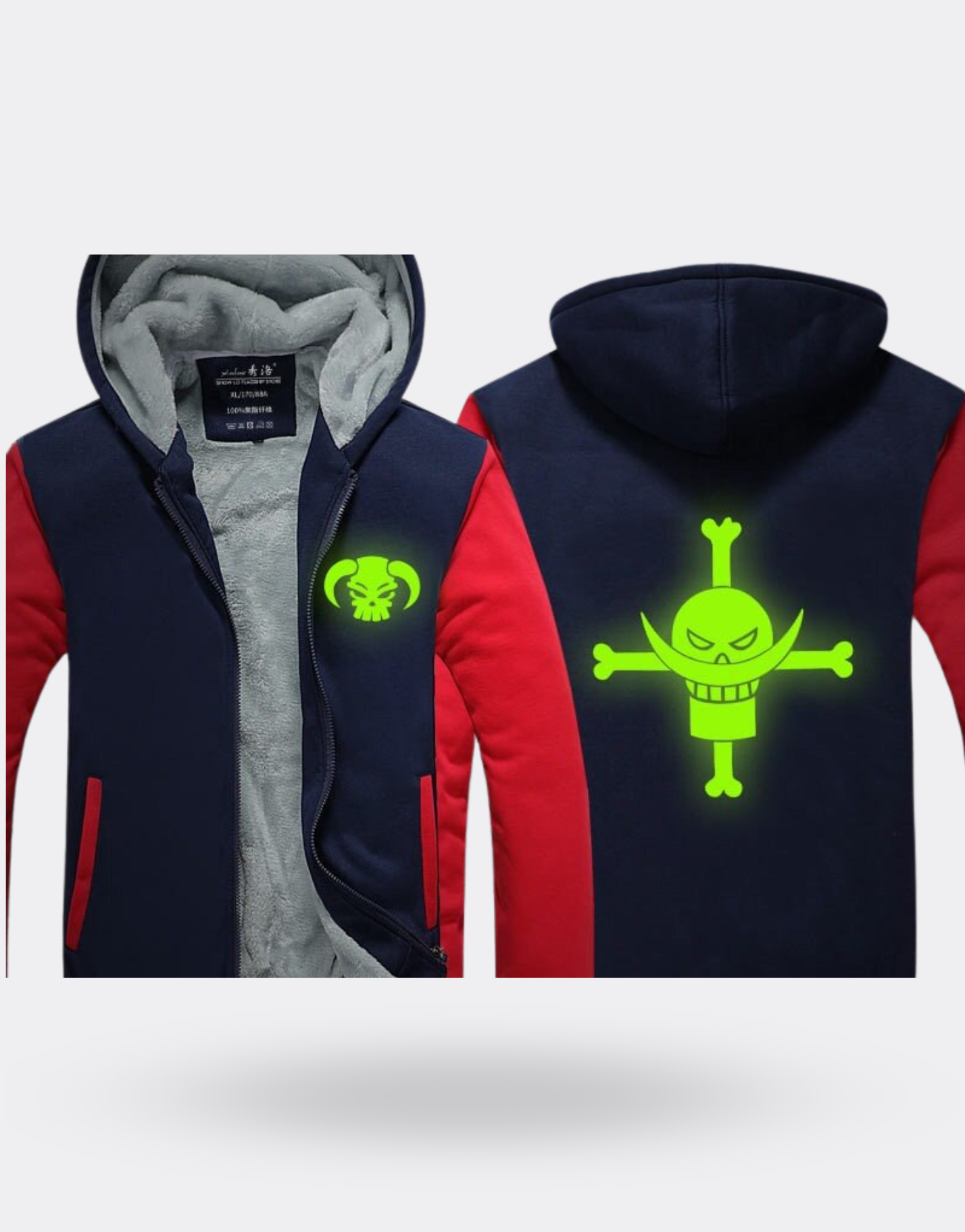 One Piece Zip Sweatshirt Luminous Green in the Night Red and Blue White Beard