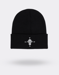 Black Beanie White Pirate Logo Embroidered