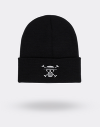 Black Beanie White Pirate Logo Embroidered