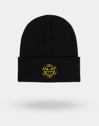 Black One Piece Beanie Yellow Logo