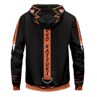 My Hero Academia Katsuki Zip Sweatshirt with Black and Orange Back Writing