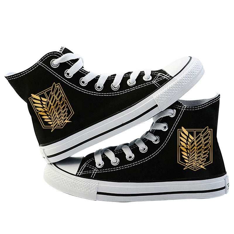 Black Attack on Titan sneakers with gold logo