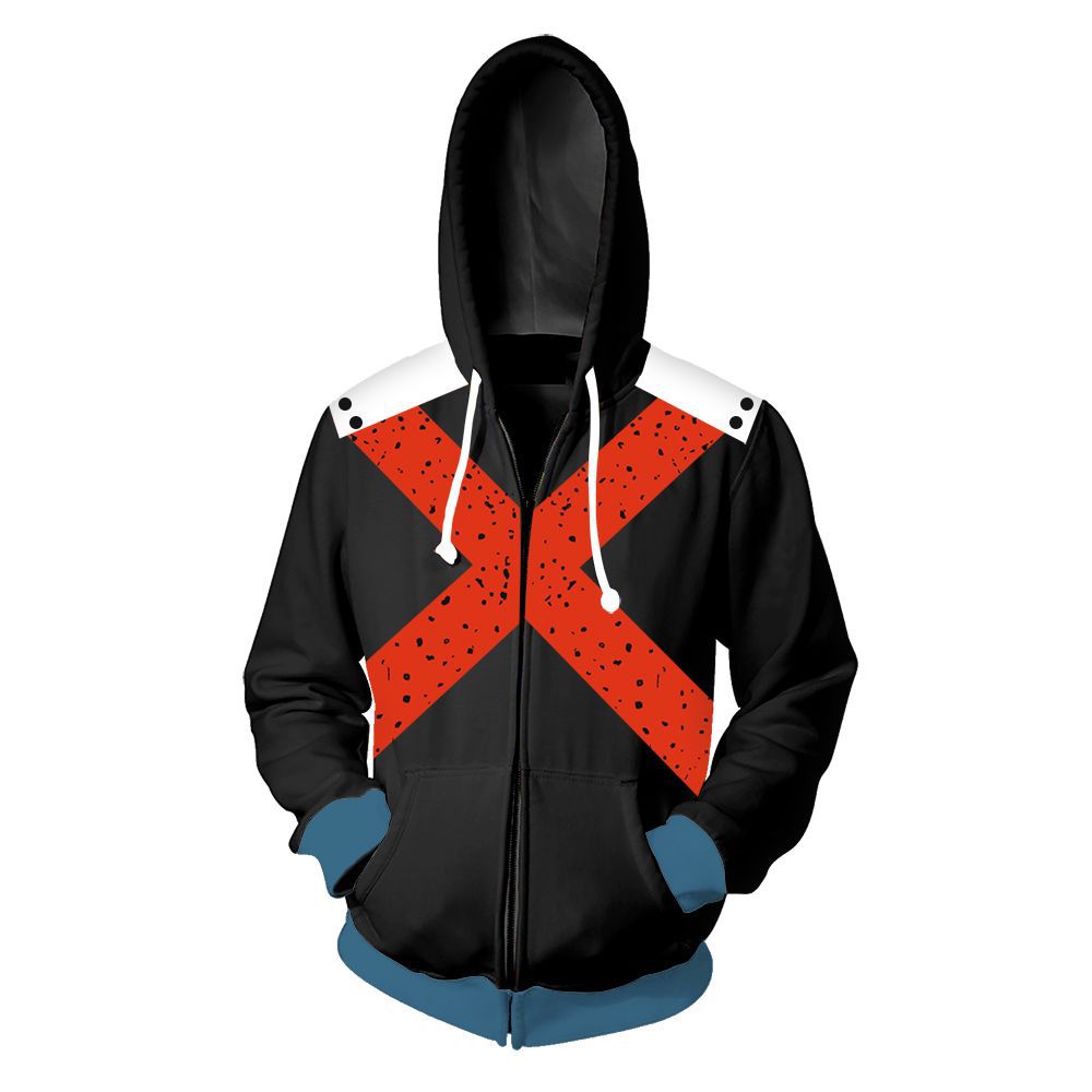 My Hero Academia Katsuki Zip Sweatshirt Back Print Black Red and Blue