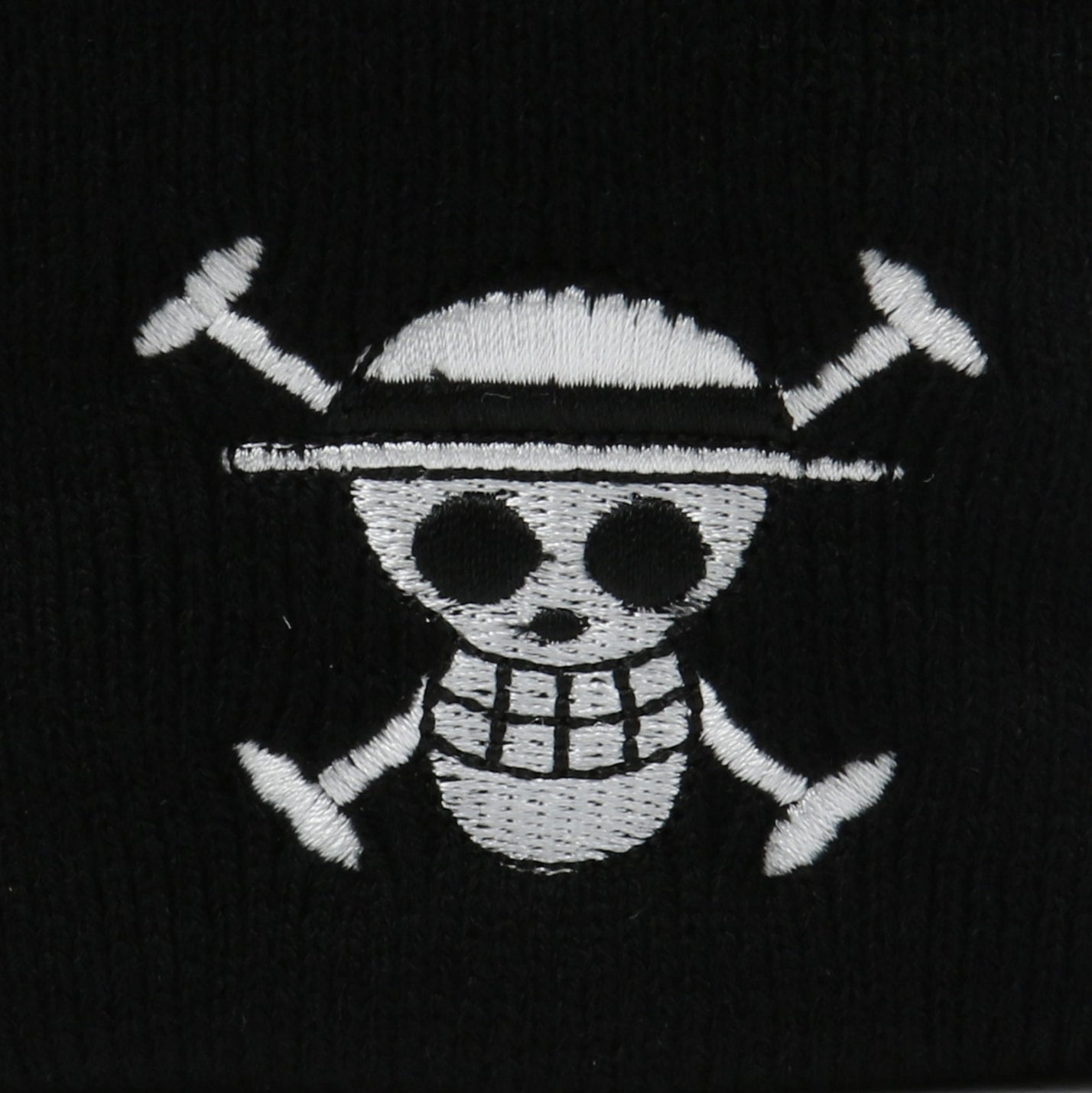 Black Beanie White Pirate Logo Embroidered