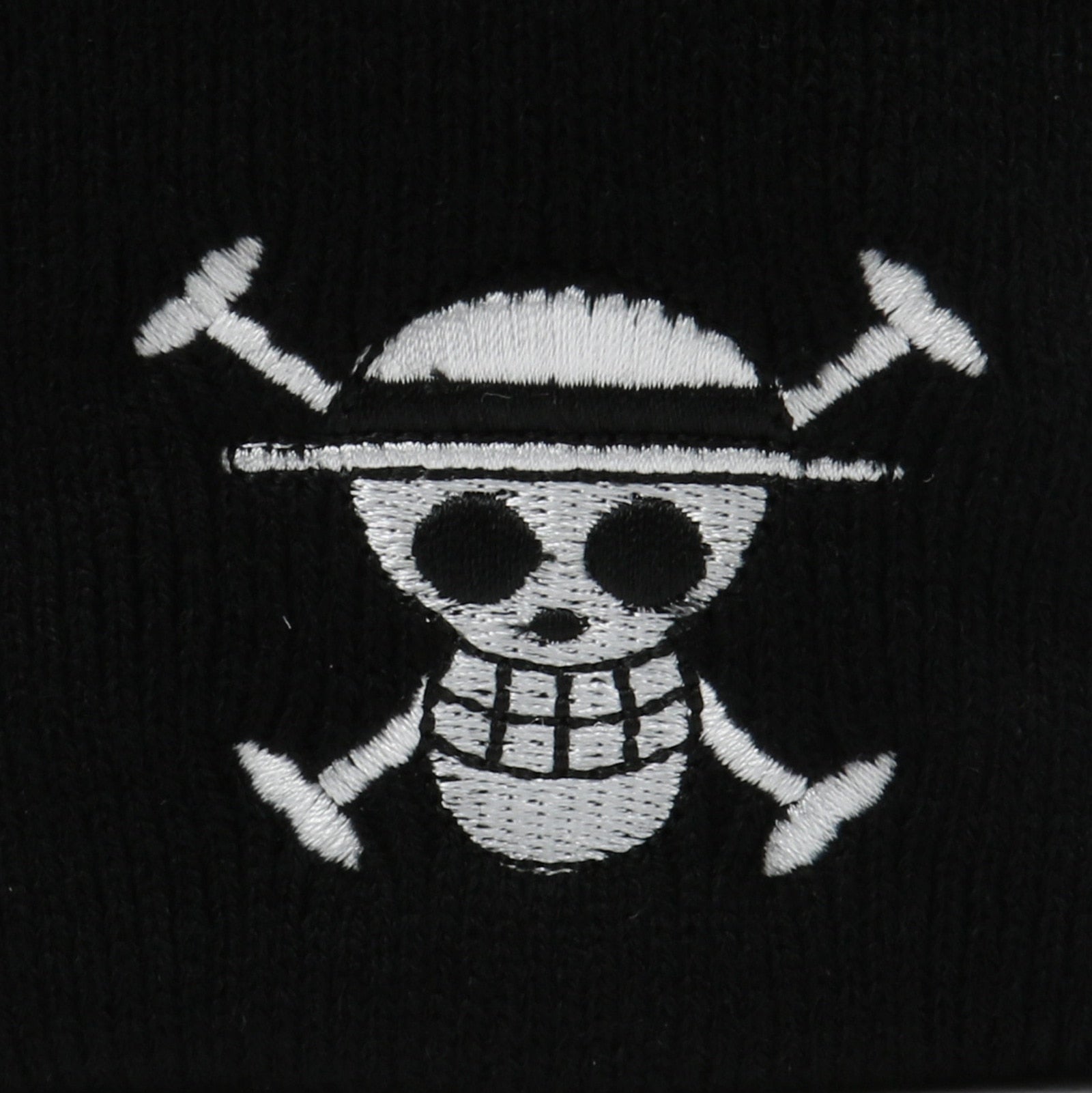 Black Beanie White Pirate Logo Embroidered