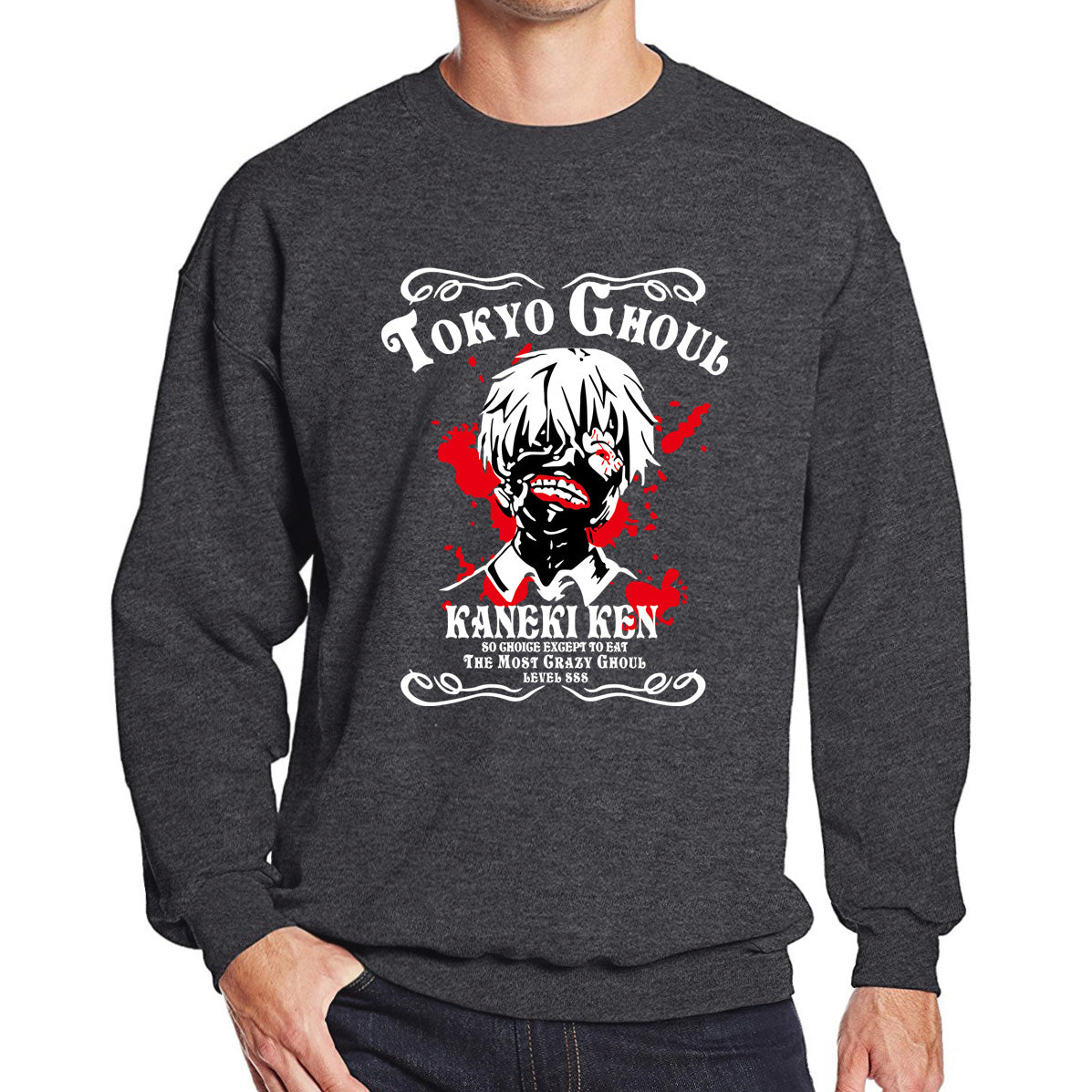 Pull manga gris foncé ken kaneki masque