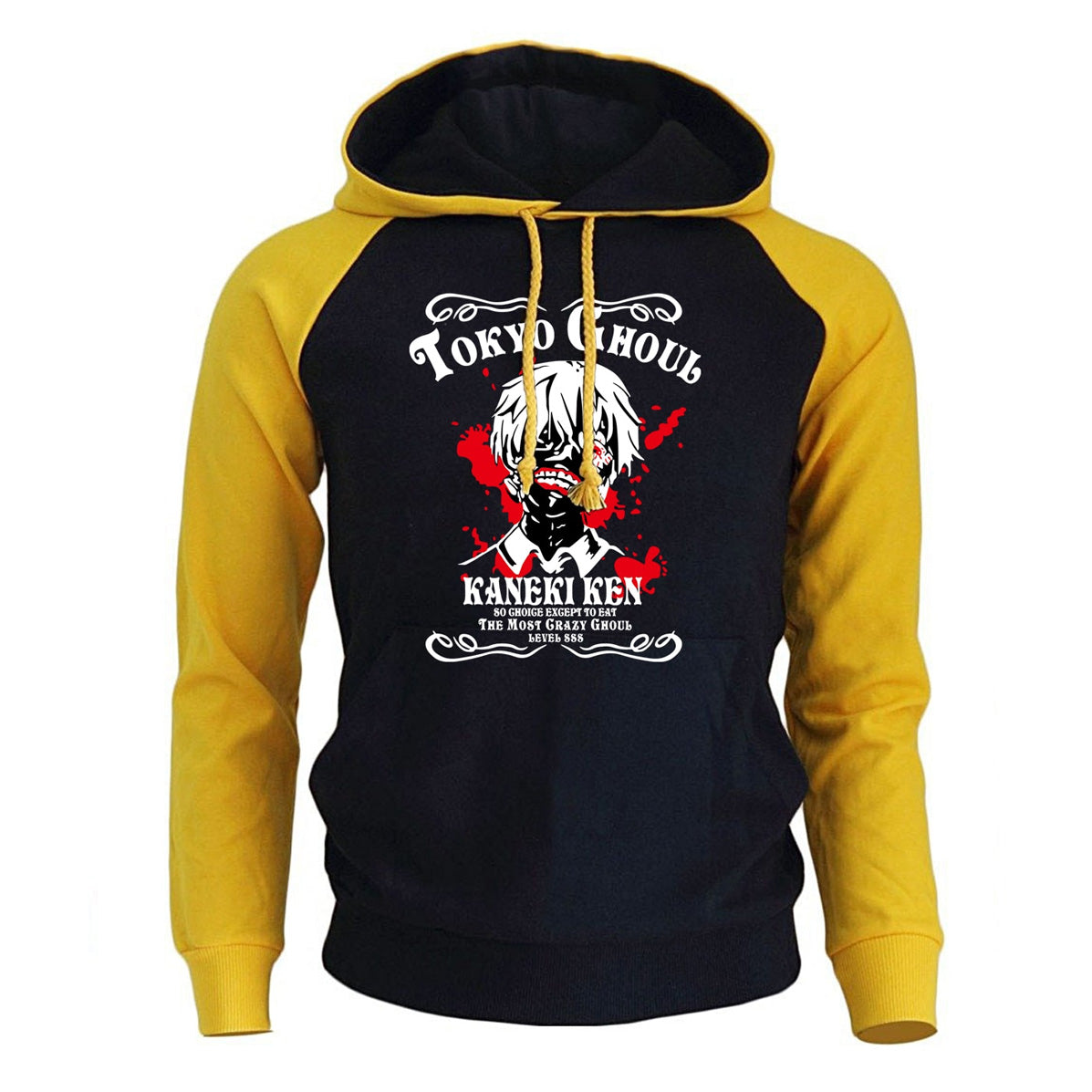 Sweat manga jaune et noir ken kaneki masque