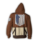 Sweat manga zippé marron et beige logo attaque des titans de dos