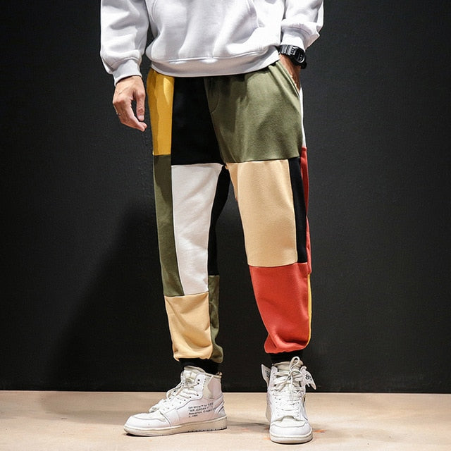 Pantalon Streetwear patchwork multicolore vue de face