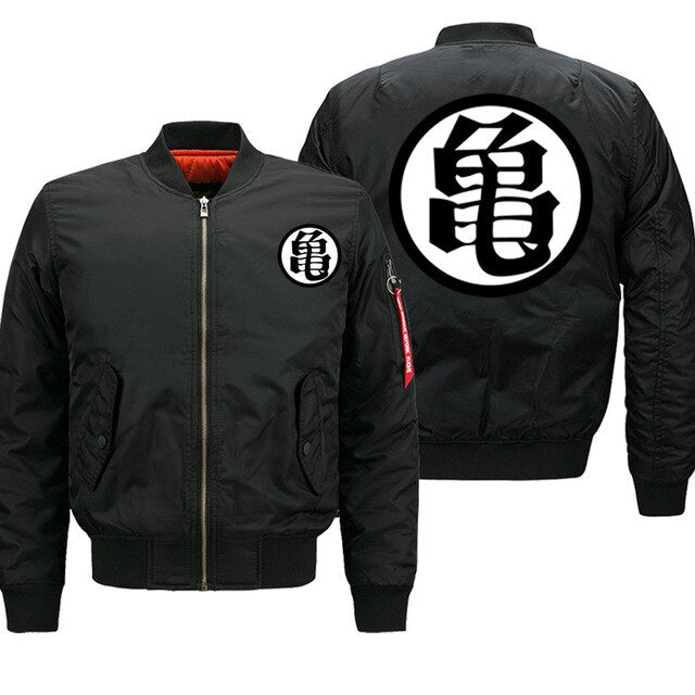 Black manga bomber jacket Kanji kame