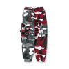 Pantalon Streetwear cargo style millitaire gris rouge vue de face