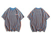 T-Shirt rayé Oversize Stretwear bleu bande orange vue d'ensemble