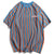 T-Shirt rayé oversize Streetwear bleu bandes orange