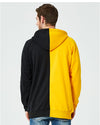 Pull à capuche Streetwear zippé bicolore noir et jaune porter sur mannequin de dos
