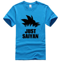 T-Shirt Manga Dragon Ball Z Just Saiyan bleu ciel logo noir